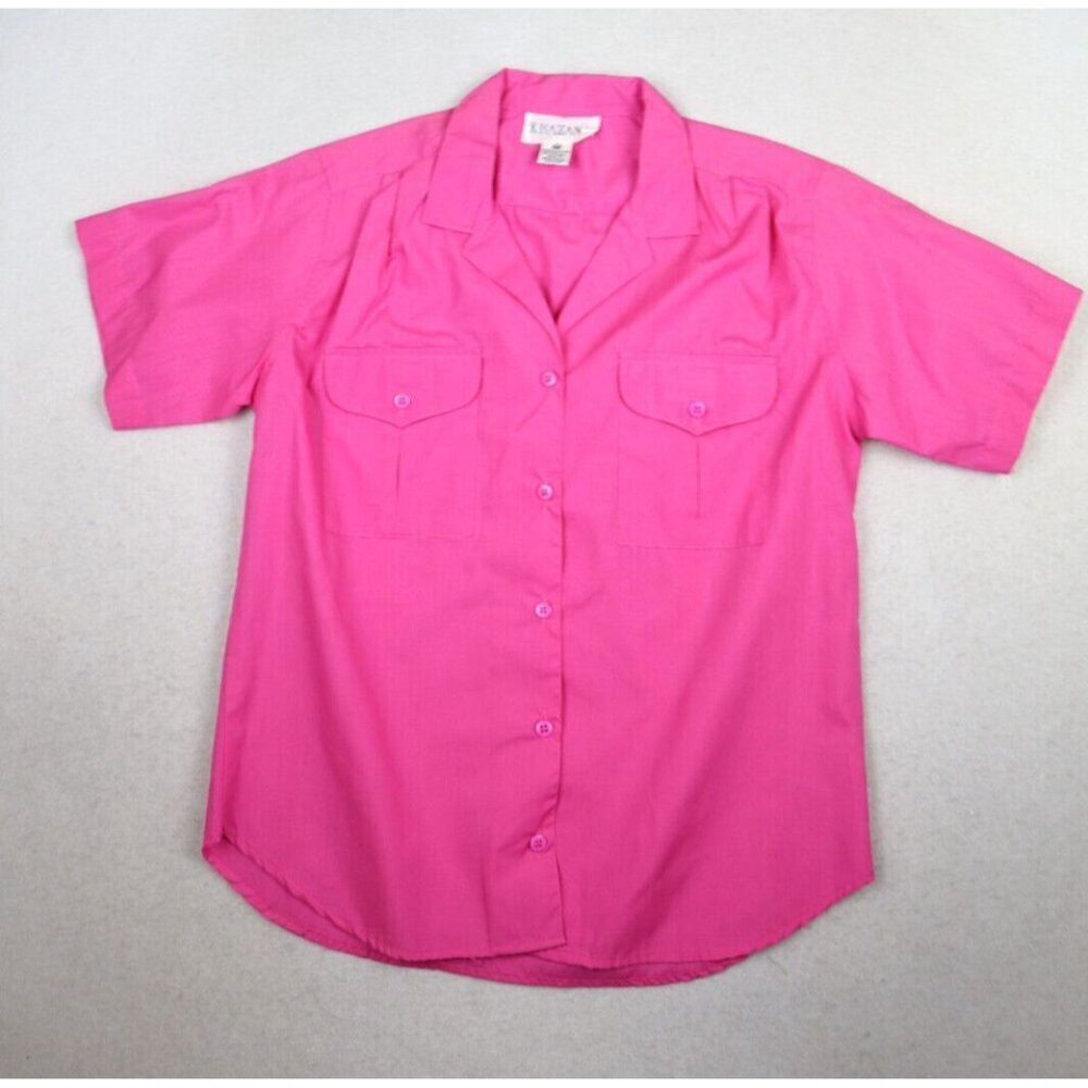 KHAZANA - WOMEN'S PINK SHORT SLEEVE BUTTON-UP TOP - SIZE M - POCKETS